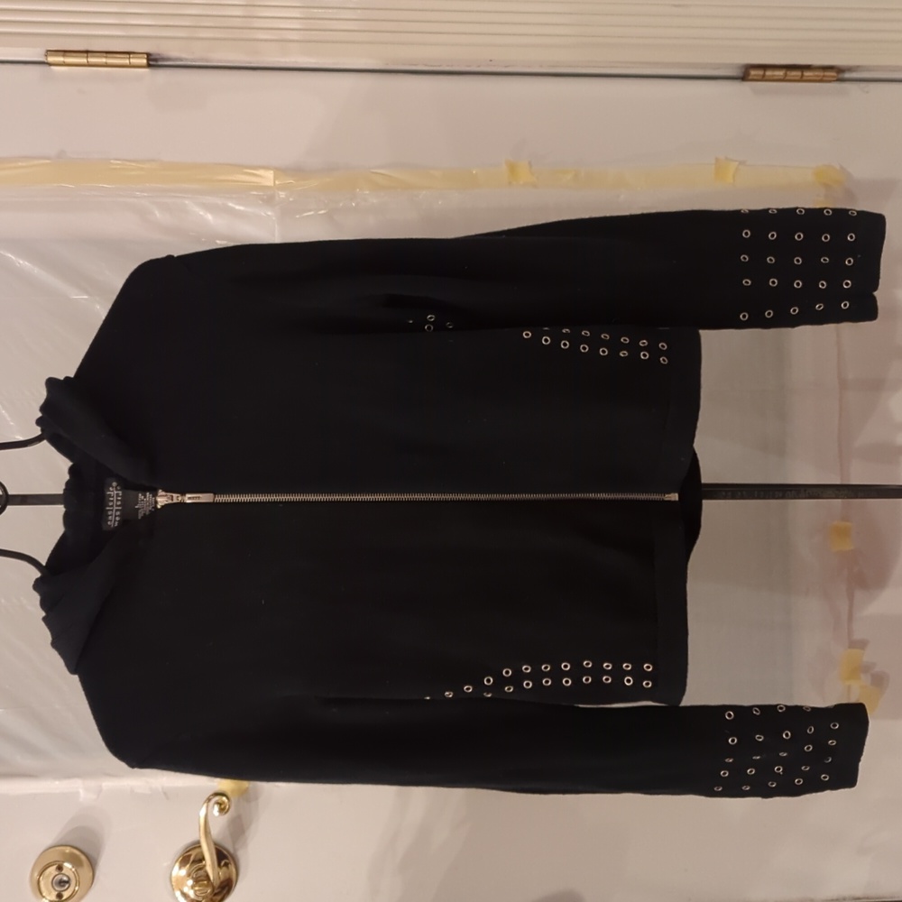 Eastside Westside 100% cotton black hoodie with decorative grommets.